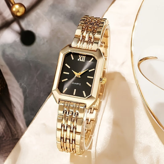 Women's Quartz Watch - Gold Tone Set for 2 Piece Elegant Luxury Rectangular Dial Analog - product detail view 2