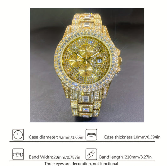 Men's Quartz Watch - Iced Out Rhinestone for & Women Hip Hop Luxury Bling Wristwatch - product detail view 2