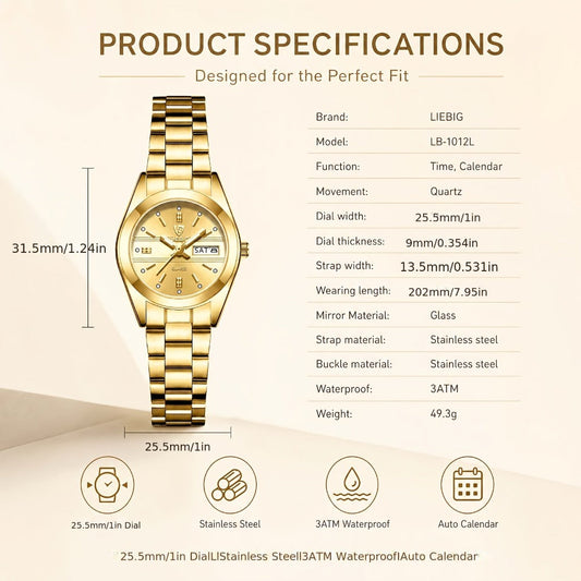 Women's Quartz Watch - Luxury 's Japan Movement Luminous Hands Stainless Steel Band - Elegant - product detail view 2
