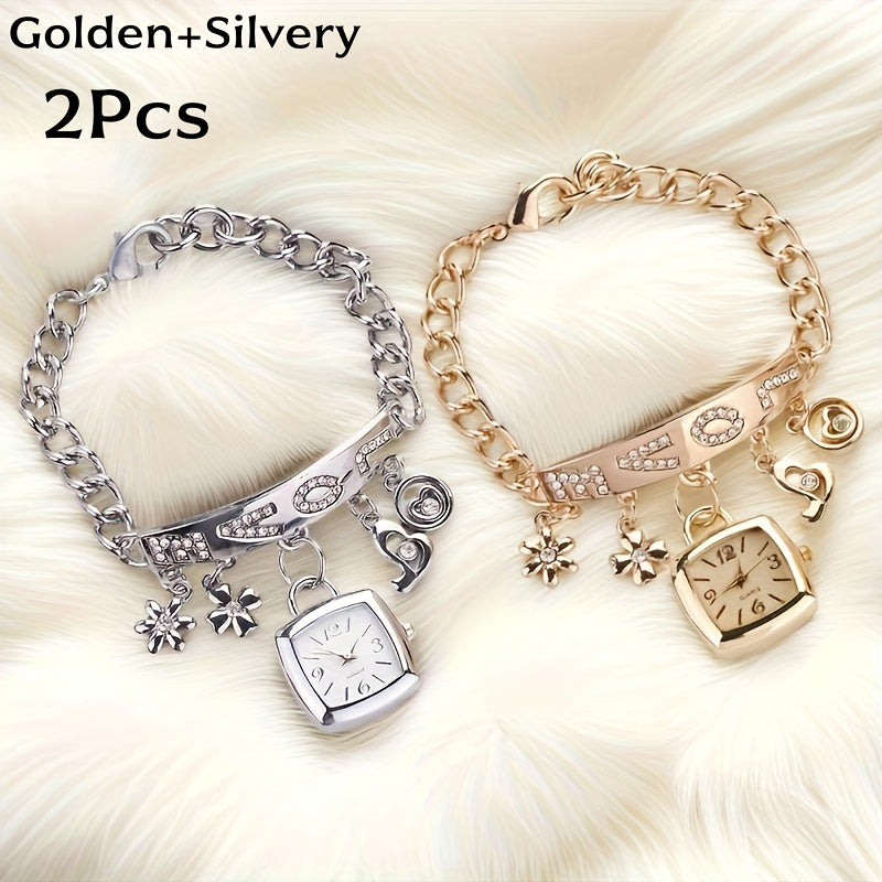 Women's Quartz Watch - 's Bracelet LOVE Roman Numeral Square Dial Flower Decor Dress Ladies - product detail view 13