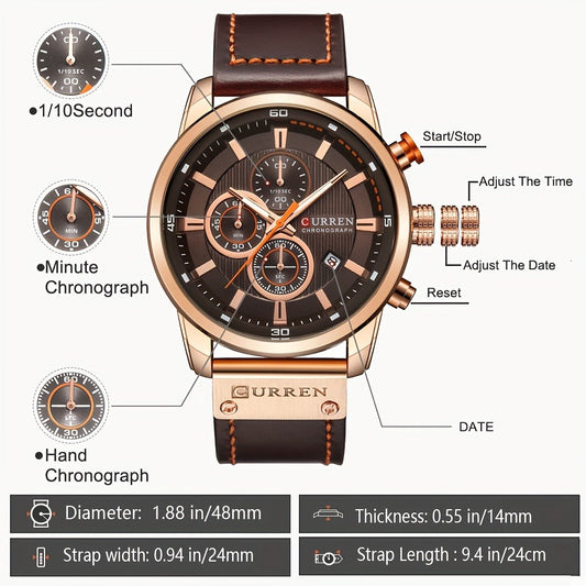 Men's Quartz Watch - 's Chronograph Sport Stopwatch, Date Display, Round Dial Wristwatch for in - product detail view 2