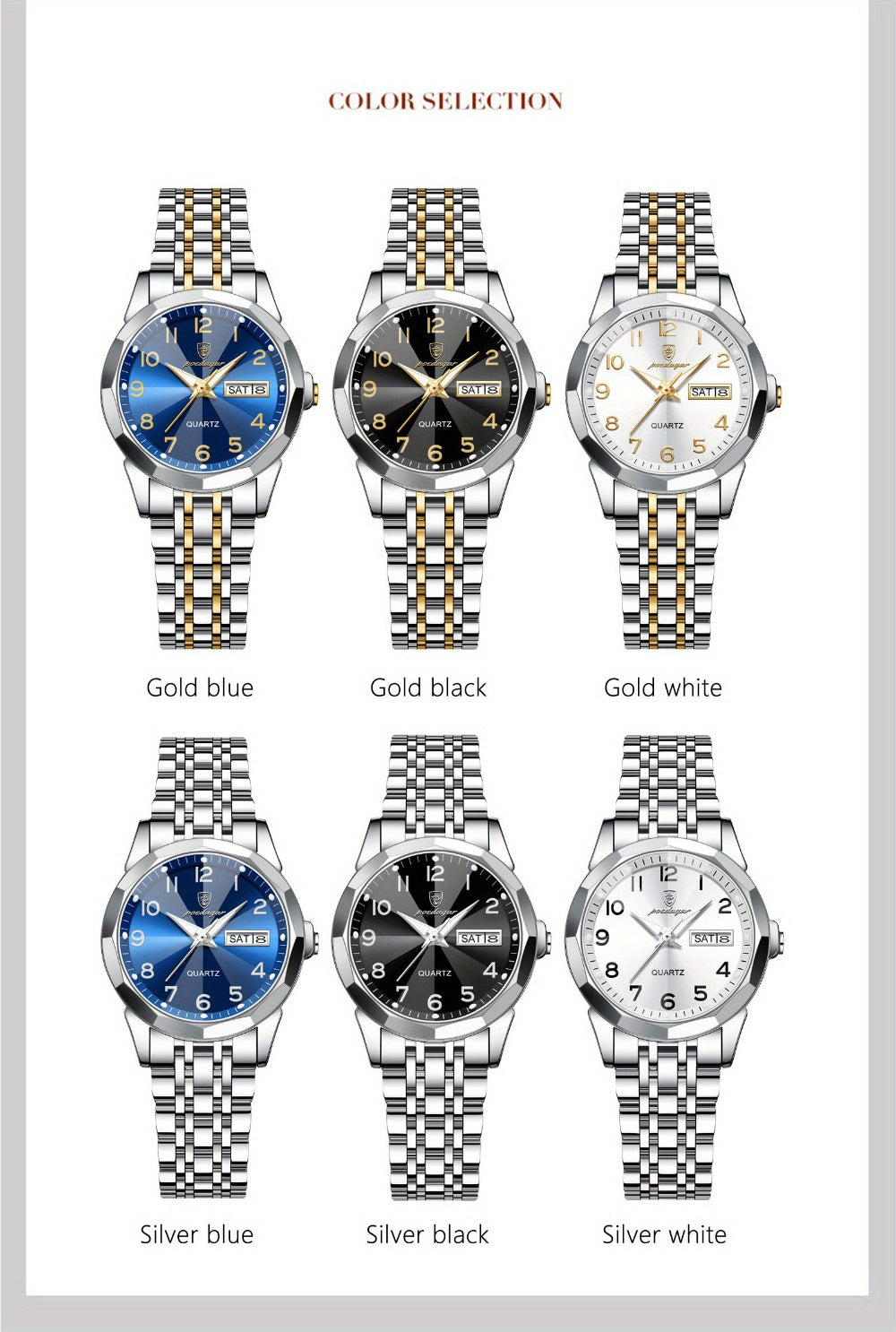 Women's Quartz Watch - 's Fashion POEDAGAR Stainless Steel Band Date Display 3ATM Waterproof - product detail view 12
