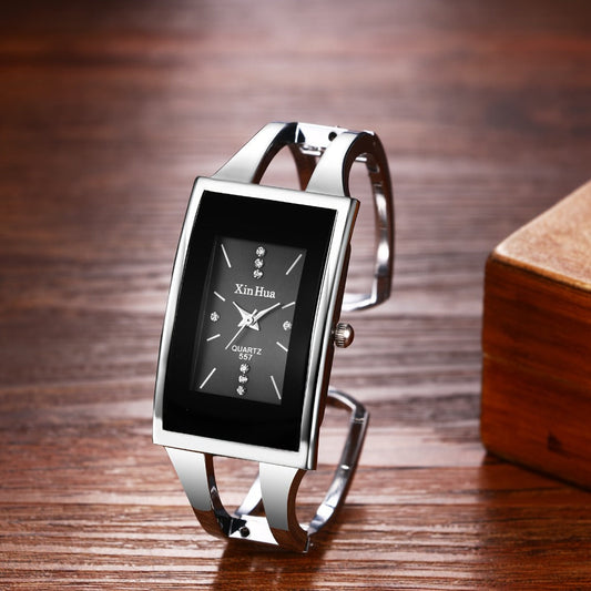 Women's Quartz Watch - Square Dial Bangle for - Open Cuff Stainless Steel Bracelet Analog - product detail view 2
