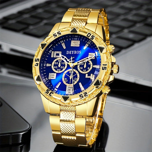 Men's Quartz Watch - Vintage Stainless Steel Set for 2pcs World Time Round Dial Battery Powered - product detail view 2