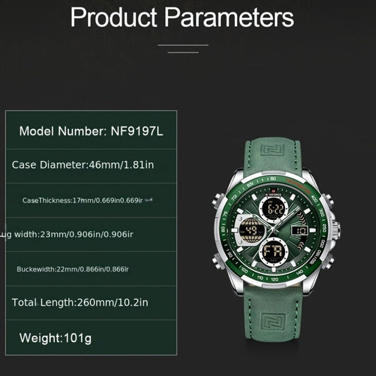Men's Watch - NAVIFORCE 's Dual Display Genuine Leather Strap Multifunctional Sport - product detail view 2