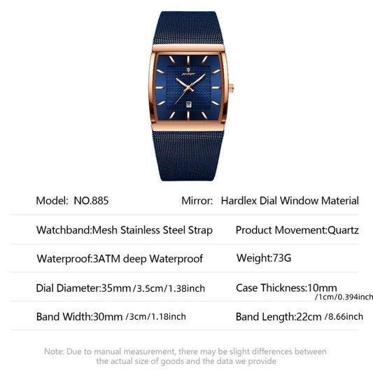 Men's Watch - 's Waterproof Fashion 3ATM Water Resistant, Stainless Steel Mesh Band - product detail view 2