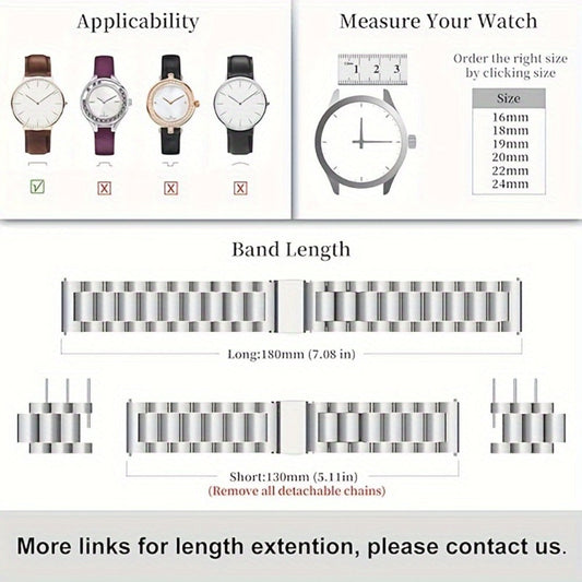 Men's Watch - Stainless Steel Band Quick Release Metal Link Bracelet Strap with - product detail view 2
