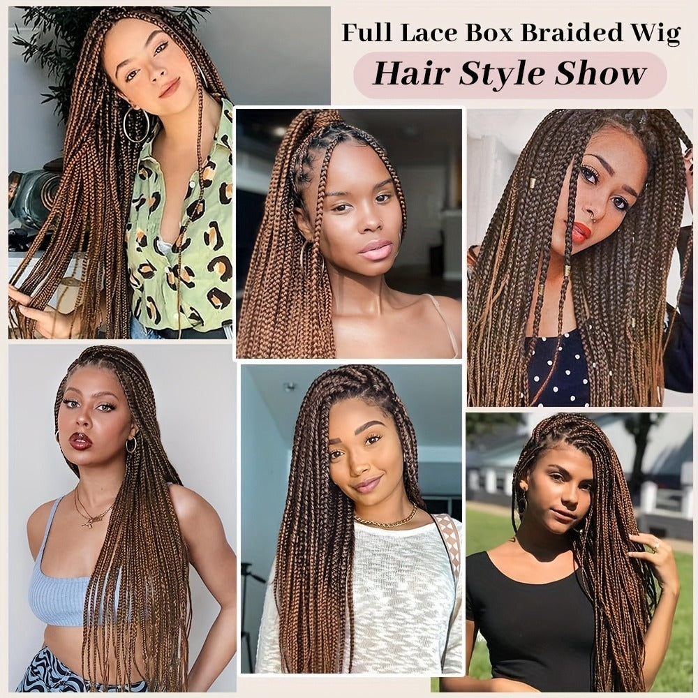 Women's Wig - Box Braided Full Lace 28 Inch Handmade for - No Knots Knotless Braids - product detail view 11