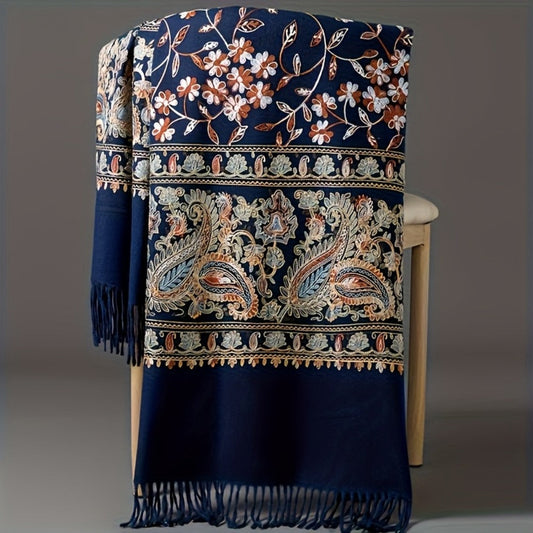 Scarf for Women - Cashmere Shawl for Bohemian Paisley Embroidery Tassel Trim Lightweight - product detail view 2