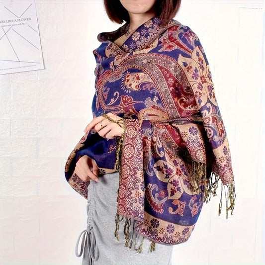 Scarf for Women - Paisley Shawl with Fringe Boho Ethnic Wrap Warm Neck for Travel Music - product detail view 2