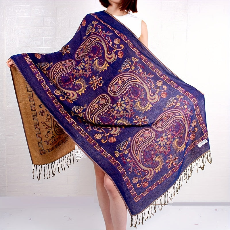 Scarf for Women - Paisley Shawl with Fringe Boho Ethnic Wrap Warm Neck for Travel Music - product detail view 19