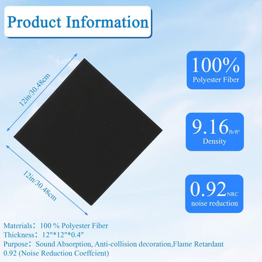 Self-Adhesive Acoustic Wall Panels, 12-Inch Sound Treatment Tiles detail image