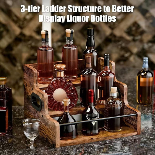Solid Wood Countertop Bottle Display Shelf for Living Room and Kitchen detail image