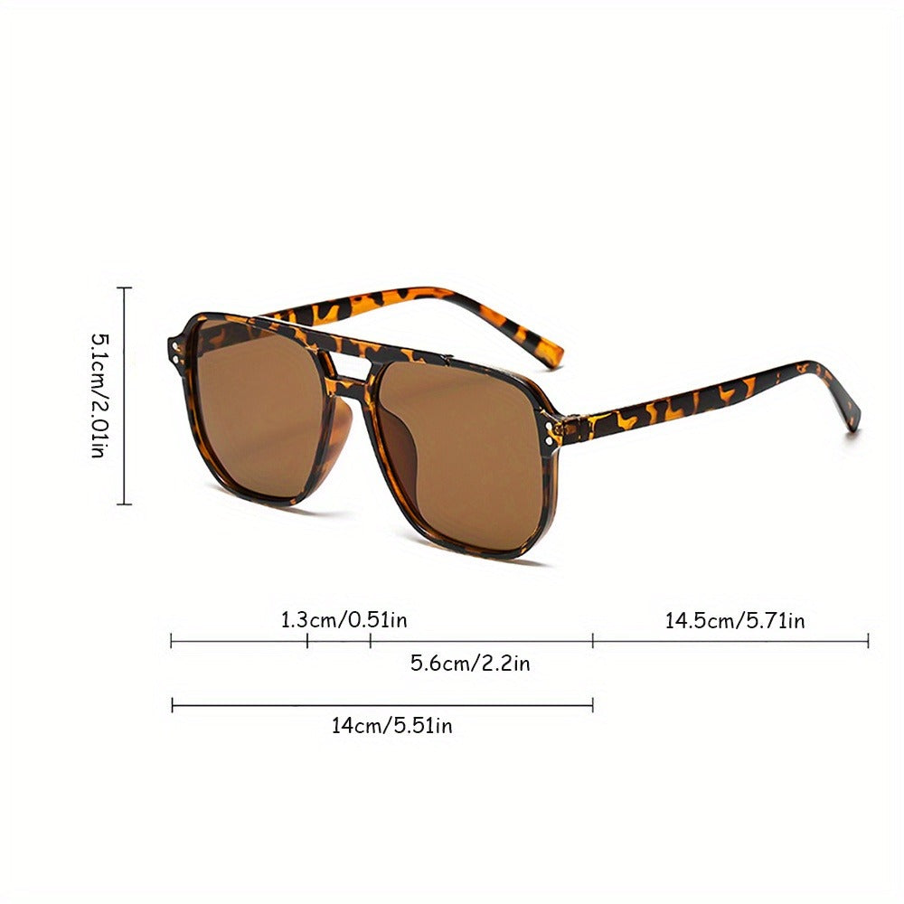 Sunglasses for Women - Rectangular for 3 Pack Leopard Print Dual Bridge Reflective Mirror Lens - product detail view 11