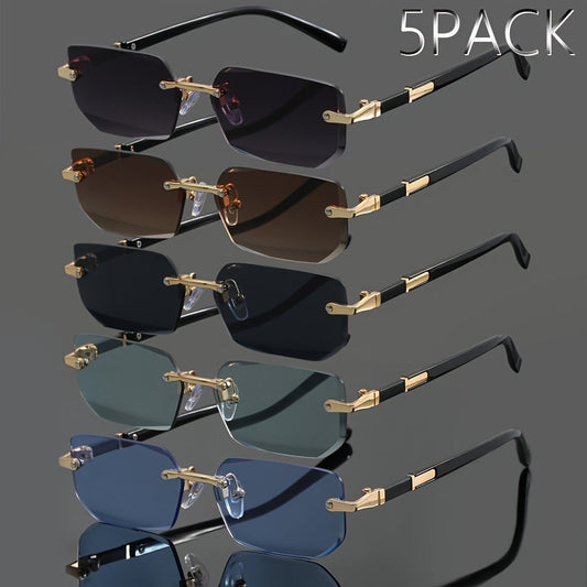 Sunglasses for Men - Rimless Glasses 5-Pack Frameless Metal Retro Slim for & Women, Multi-Color - product detail view 2