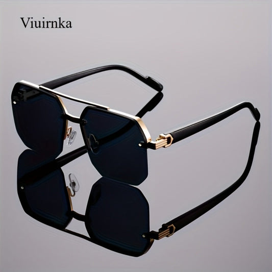Sunglasses for Men - Semi-Rimless Glasses for Women - Vintage Half Frame Fashion Eyewear - product detail view 2