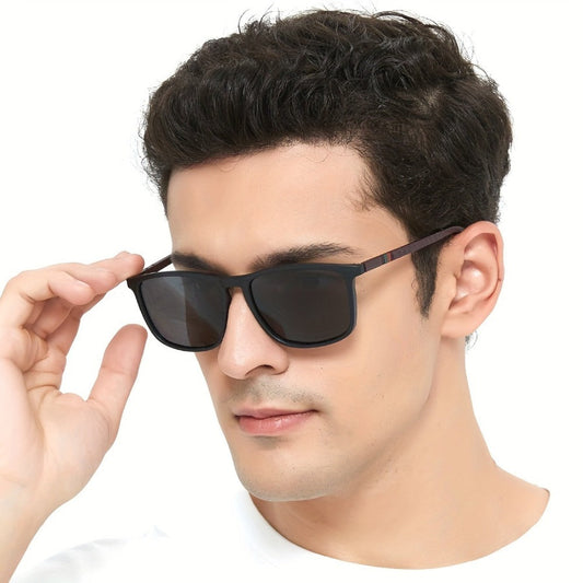 Sunglasses for Men - Square Glasses 3-Pack Striped Fashion Anti-Glare UV Protection, Black Red - product detail view 2