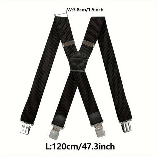 Suspenders & Braces - Heavy Duty for Men 1.5 Inch Wide X-Back 4 Strong Metal Clamps Adjustable - product detail view 2