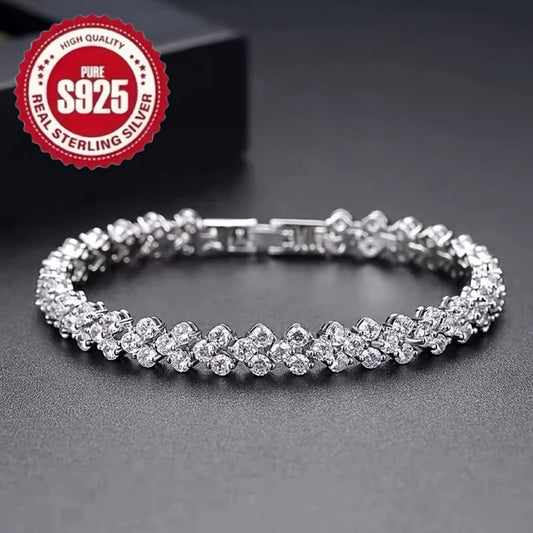 Tennis Bracelet - 925 Sterling Silver Set Women S925 CZ Retro Charm Set 2 Piece Zirconia - product detail view 2