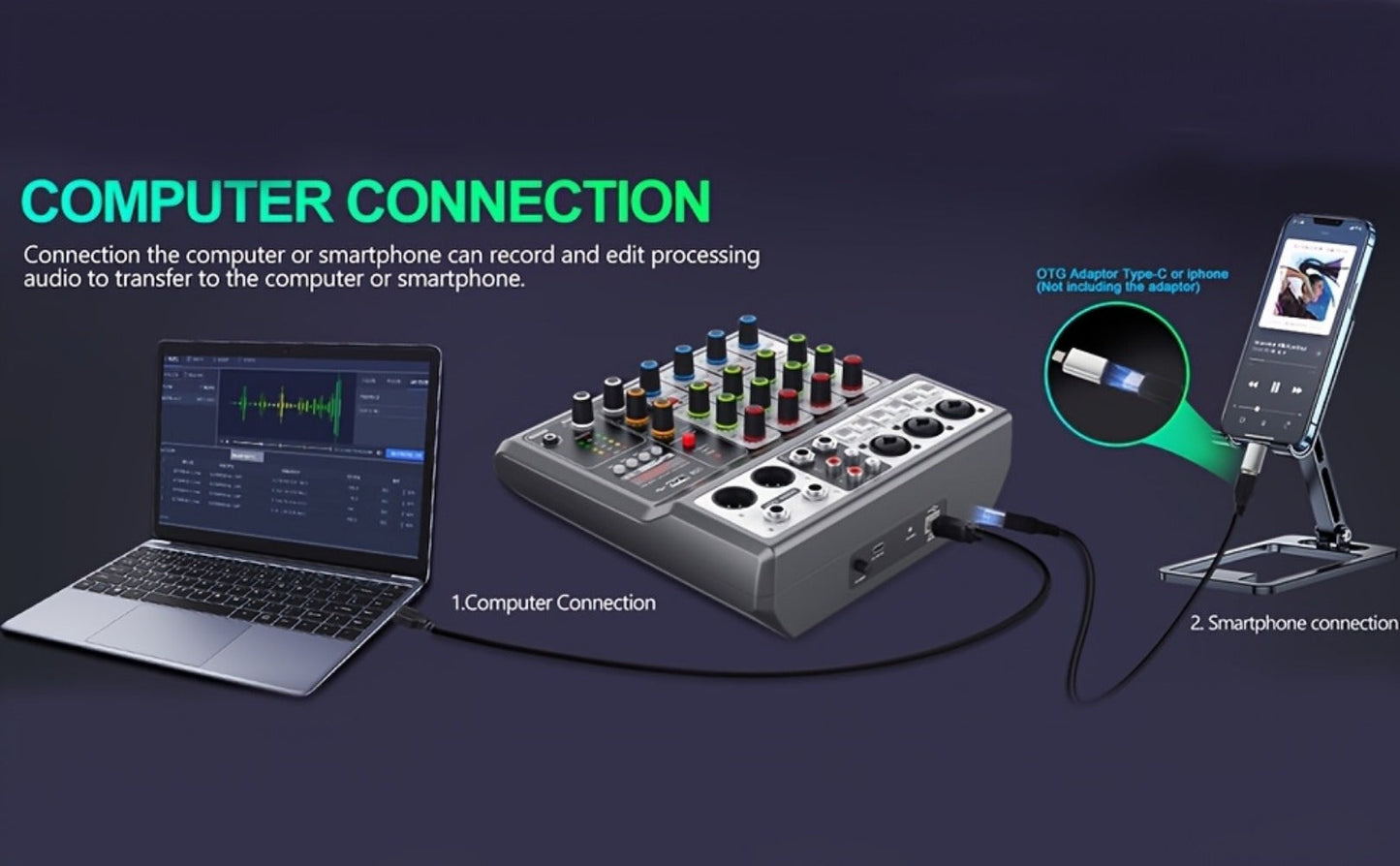 USB Audio Interface, Wireless, USB, Aveek, Professional, Mixer for Recording and Streaming detail image - detail view 13