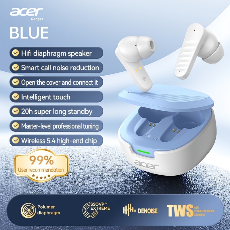 True Wireless Earbuds Acer OHR503 Bluetooth 5.4 In-Ear Set with Touch Controls, Call Noise Reduction and Charging Case