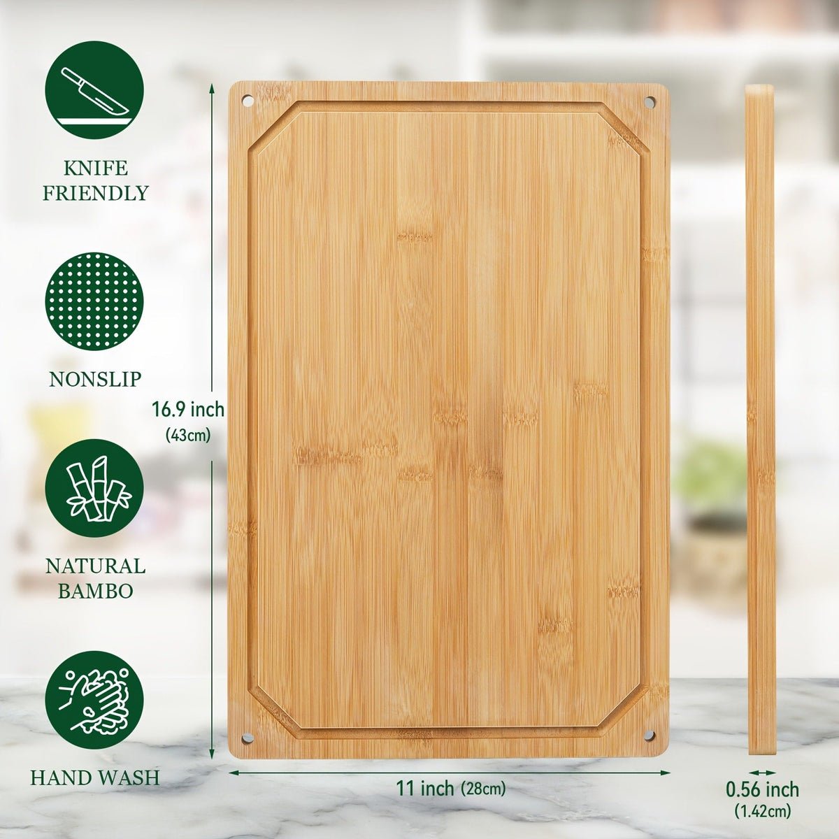 Cutting Board with Juice Groove, Chopping Board & Cheese Platter for Meat, Cheese, Bread, Vegetables & Fruits