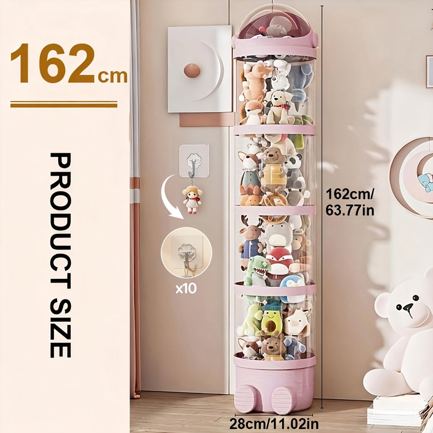 Stuffed Animal Storage Tower – Clear Plastic Toy Organizer with Layered Shelves, Visible Spacious Display Box for Kids Room, Living Room & Bedroom, Great Christmas Gift for Girls