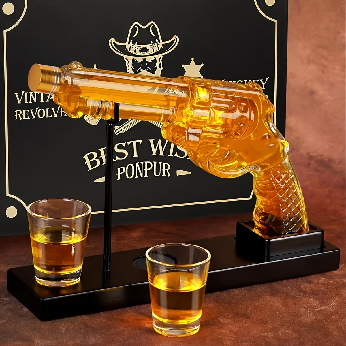 Gun Whiskey Decanter Set with Glasses Military Themed Liquor Dispenser AK47 M1911 Revolver Shaped Decanter for Home Bar Gifts for Men Dad Husband Birthday