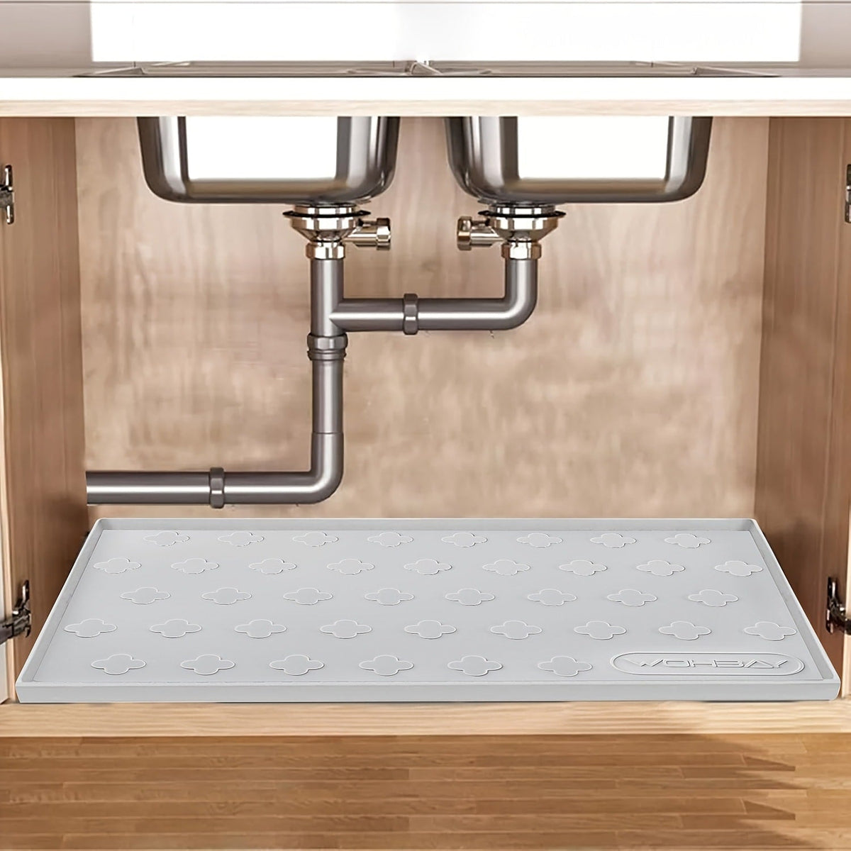 Silicone Under Sink Mat 34" x 22" Food Grade Cabinet Liner, Honeycomb Pattern Drip Tray for Kitchen Bathroom Cabinet Organizer
