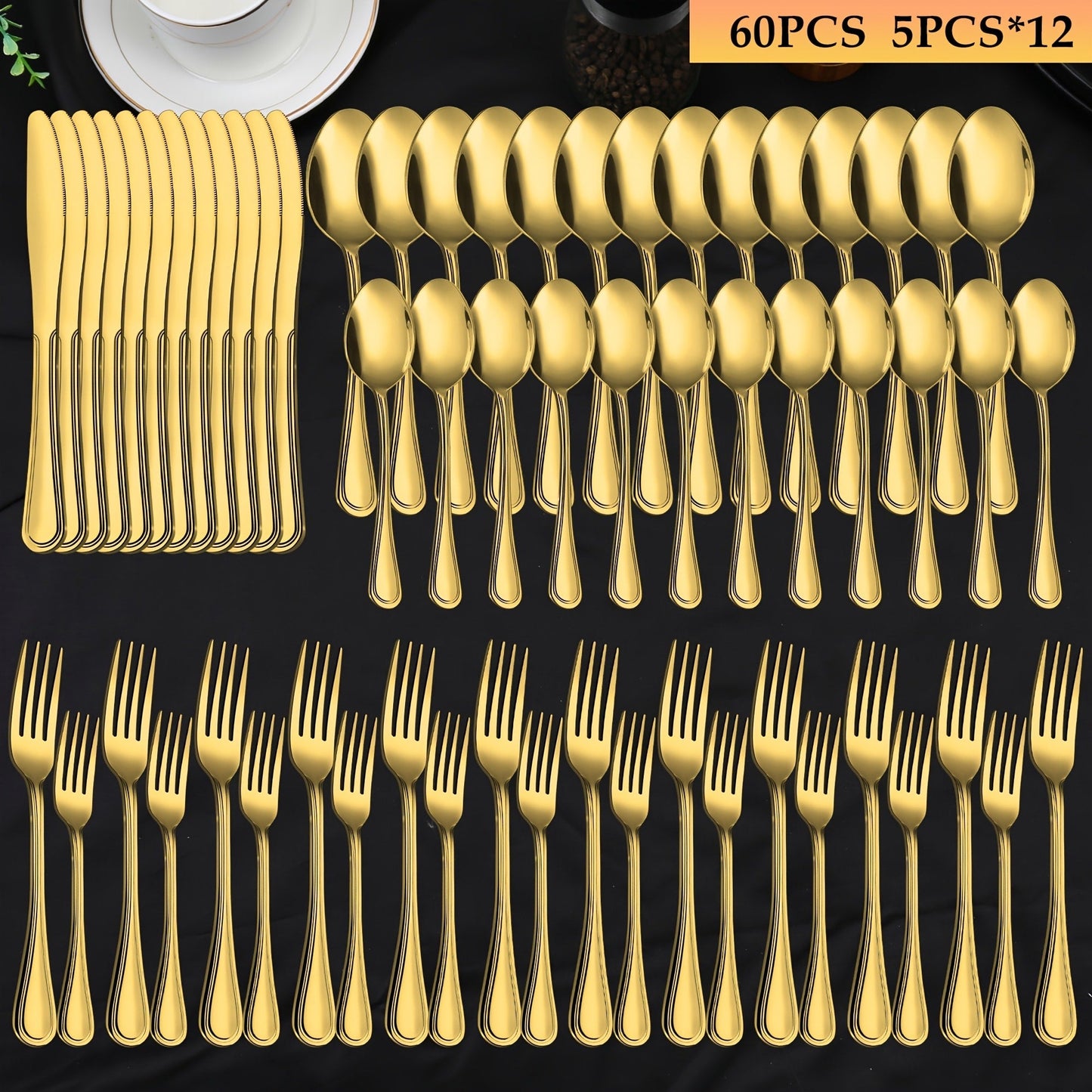 Large Flatware Set with 60-, 65- or 84-Piece Silver, Gold or Black Options and Chopstick Configurations