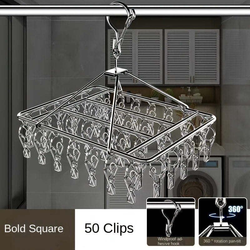 Stainless Steel Hanging Laundry Drying Rack with Square or Round Frame and 30, 40 or 50 Garment Clips