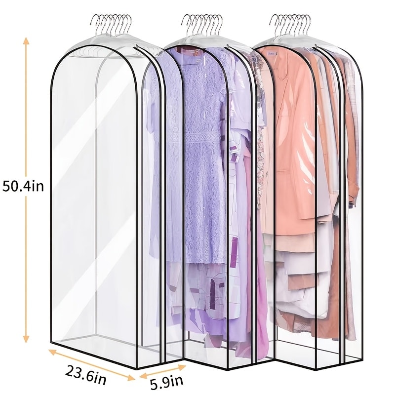 Transparent Zippered Garment Bag Covers in a Three-Piece Set with 32-, 40-, 50- or 60-Inch Sizes