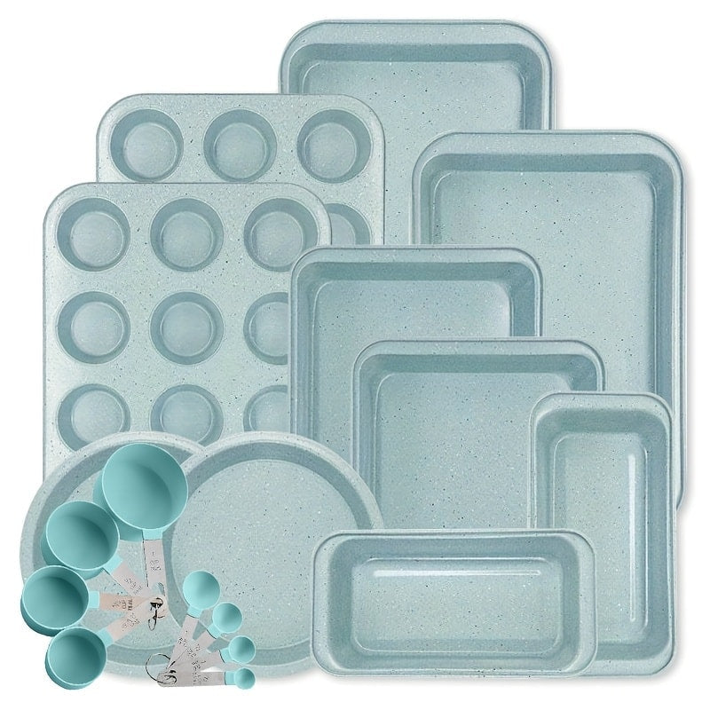 Mixed-Color Bakeware Set with 2–18 Pieces, Cake and Muffin Pans, Trays, Racks and Tools Pictured