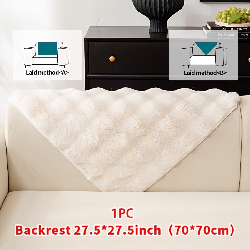 Sofa Cover Thick Faux Rabbit Plush Panels with Anti-Slip Feature for Seat, Armrest, Backrest or Pillowcase