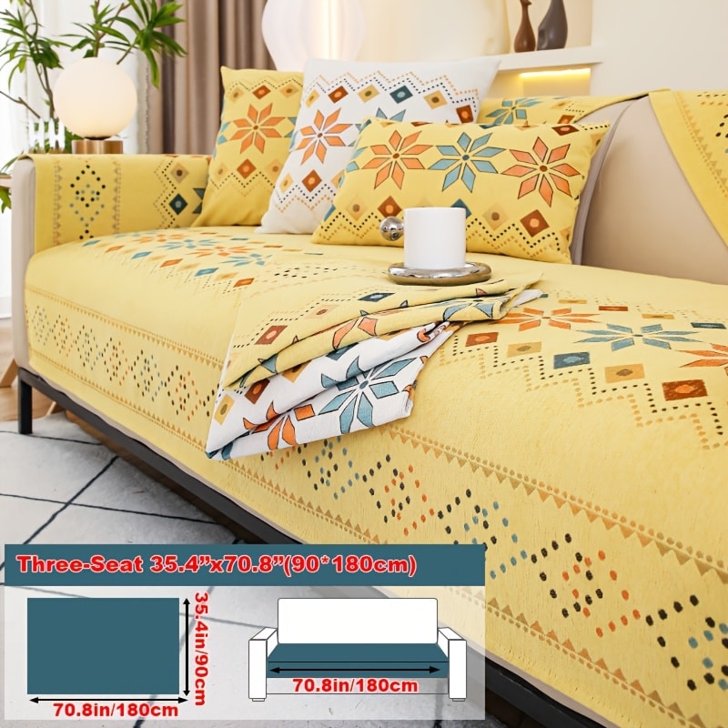 Sofa Cover Bohemian Chenille Jacquard Knit Sections with Anti-Slip Feature for Seat, Armrest or Backrest