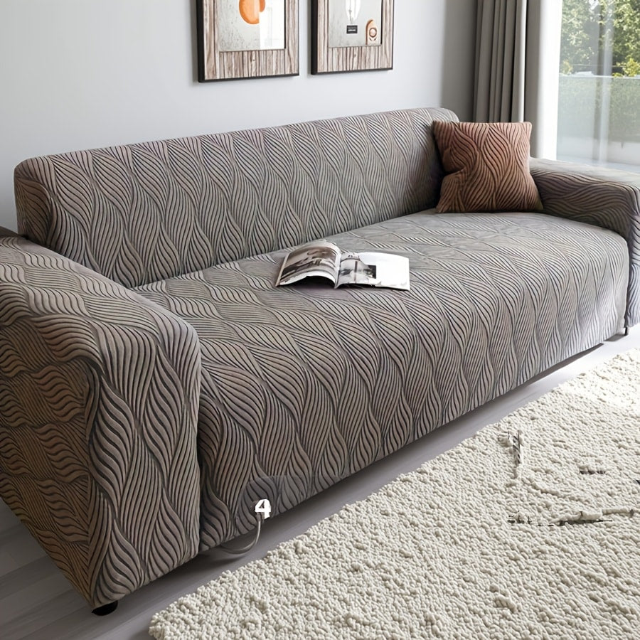 Sofa Cover Polar Fleece Modern Jacquard Elastic Slipcover with Anti-Slip Fit for 1 to 4-Seater Sofas