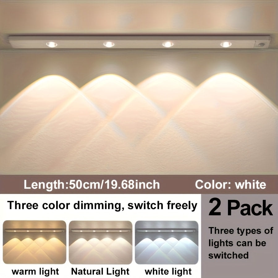 LED Strip Light Motion Sensor Bar with USB Rechargeable Power, Three White Tones, 20–50cm Sizes and One or Two Packs