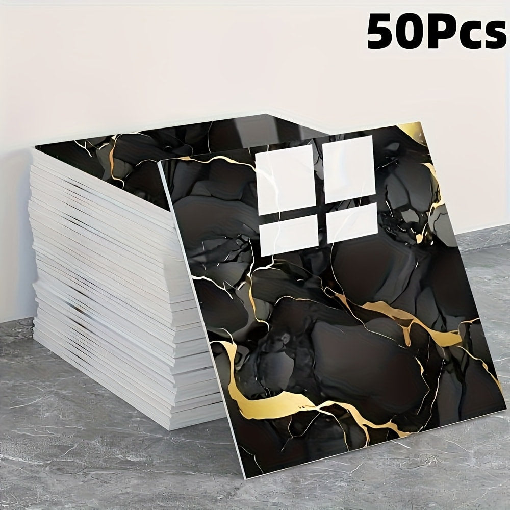 11.81-Inch Square Marble-Pattern Peel-and-Stick Wall Tiles in 50- or 100-Piece Design Options