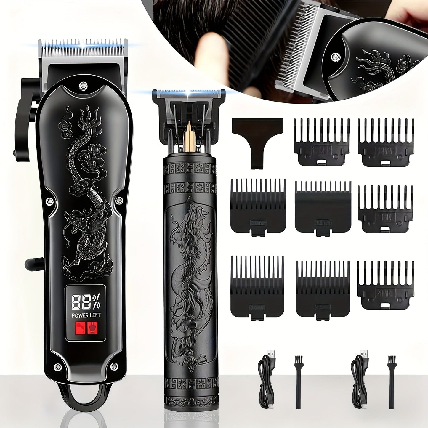 Hair Clipper Cordless Metal-Body Set with LCD Battery Display and Single or Two-Piece Color Options