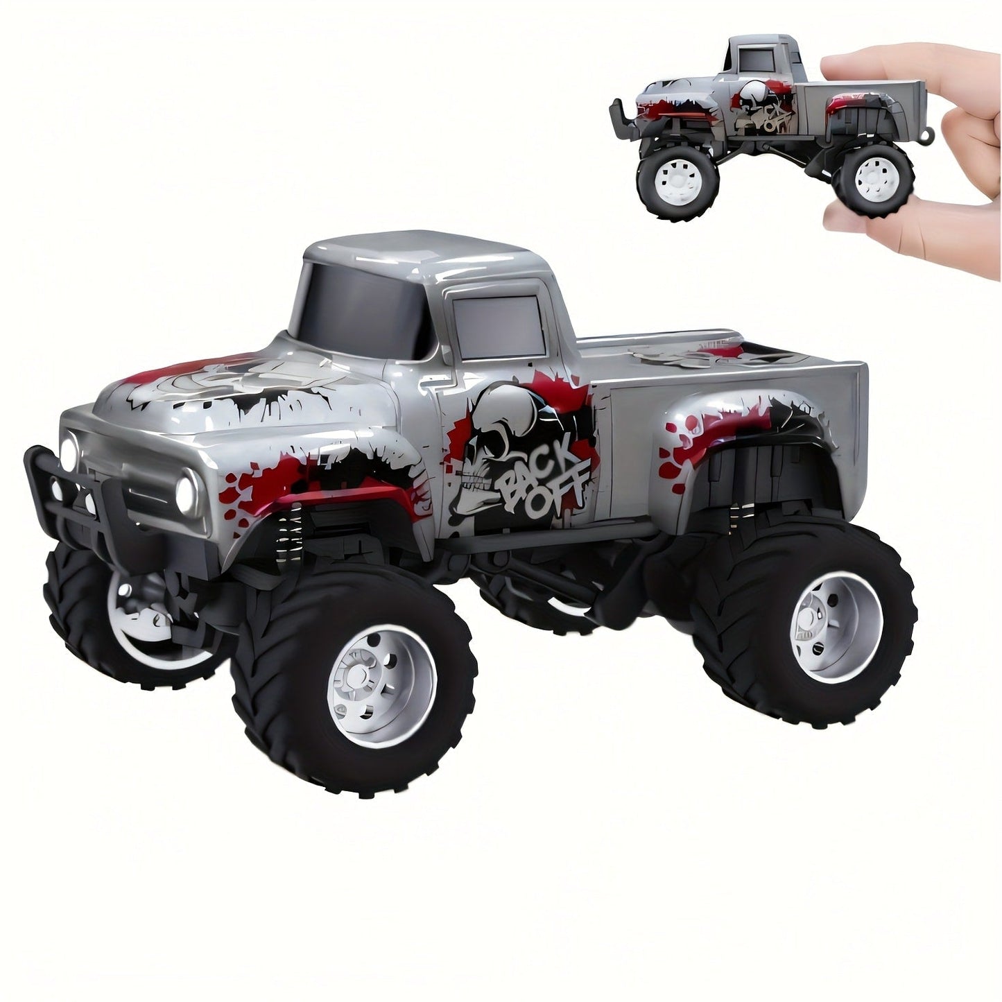 Remote Control Car, 1:64 Scale Die-Cast Monster Truck with 2.4GHz Control, LED Headlights and Five Color Options