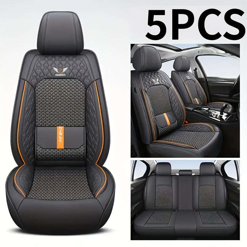 Car Seat Covers 3D Diamond-Embroidered Faux Leather with Two-Front or Five-Seat Set Options
