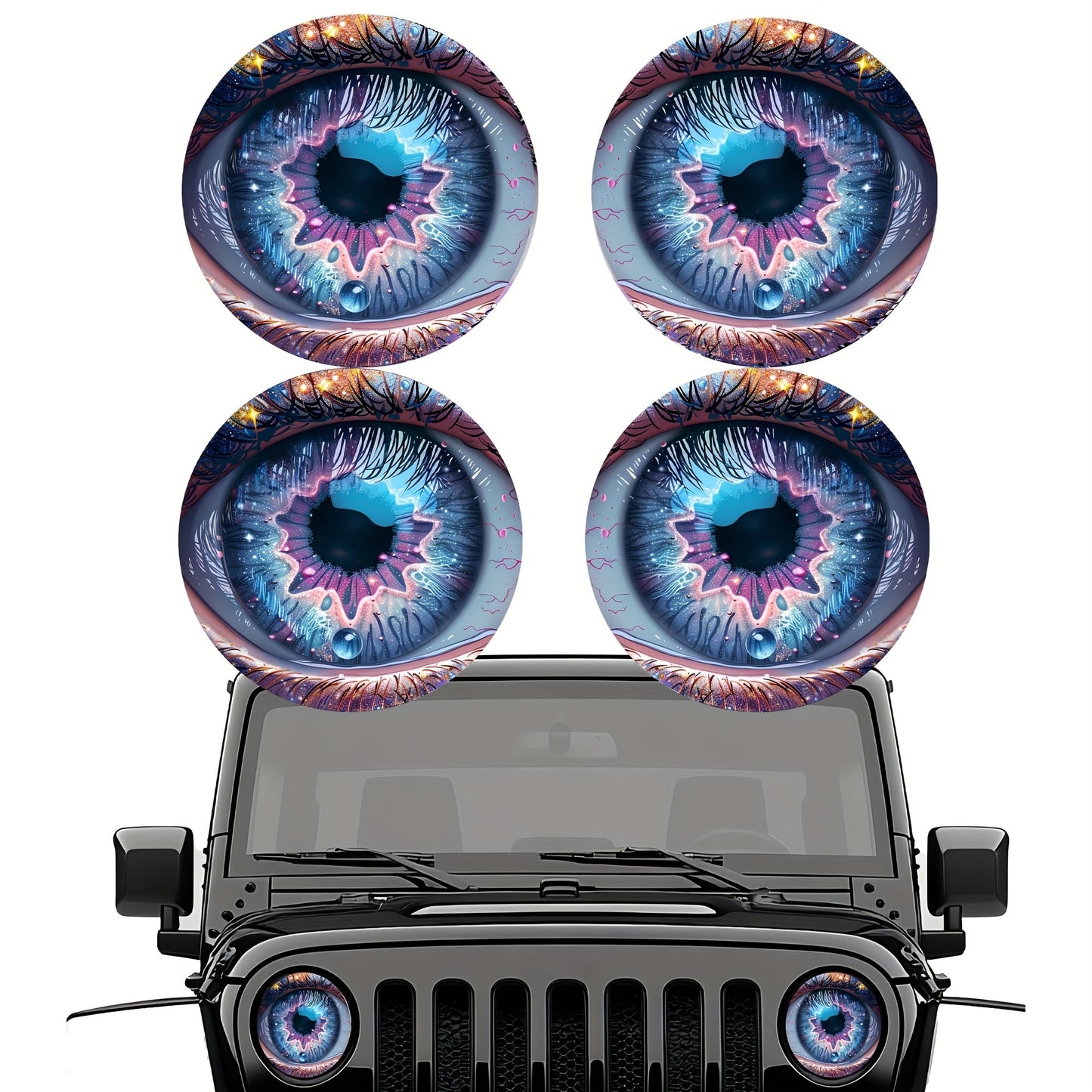 3D Beast Eye Headlight Stickers – Funny Car Headlight Decals for Jeep Round Headlights, Truck Body, Bumper & Window Decoration, Reusable PVC Glossy Stickers (1 or 2 Pairs)