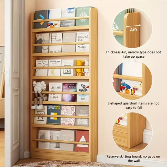 Wall-Mounted Narrow Bookshelf, Freestanding Bookcase for Organized Everyday Storage detail image