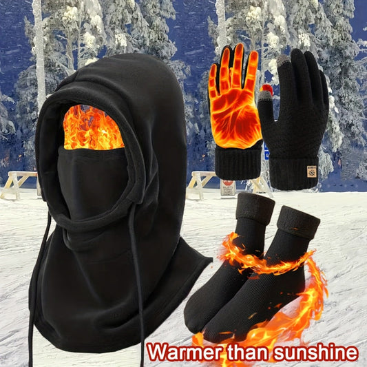 Winter Accessories Set - Men's Hat & Gloves Warm Beanie Head Cover Neck Scarf Cold Weather Bundle - product detail view 2