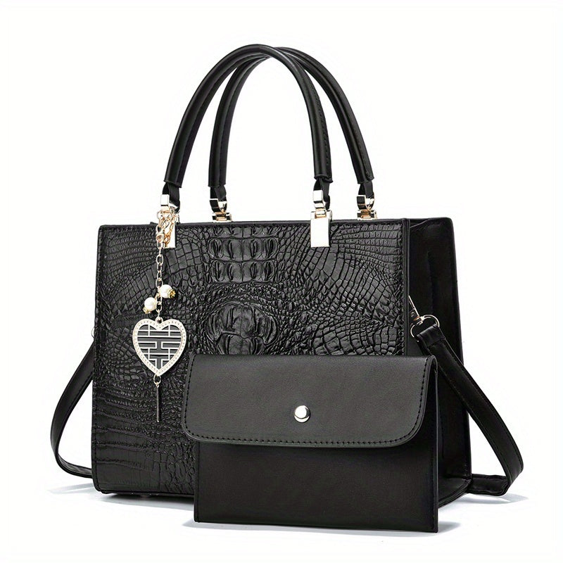 Crossbody Bag for Women – Convertible, Croc Print Heart Charm Top – detail view 21