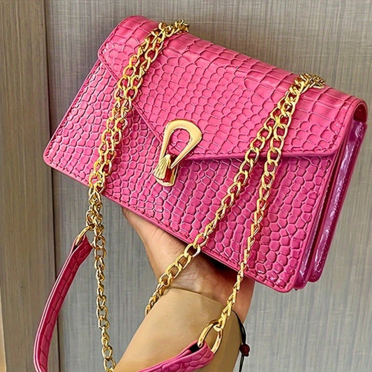 Crossbody Bag for Women – Croc Embossed Chain Glossy Faux – detail view 2