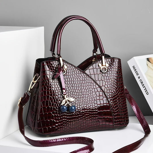 Crossbody Bag for Women – Faux Crocodile Texture Cherry Pendant – detail view 5