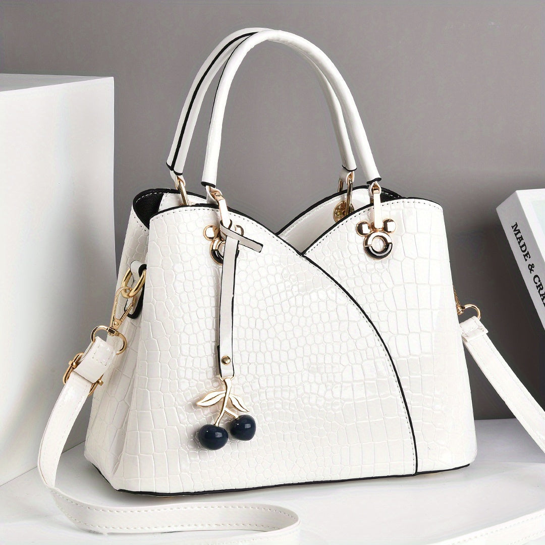 Crossbody Bag for Women – Faux Crocodile Texture Cherry Pendant – detail view 33