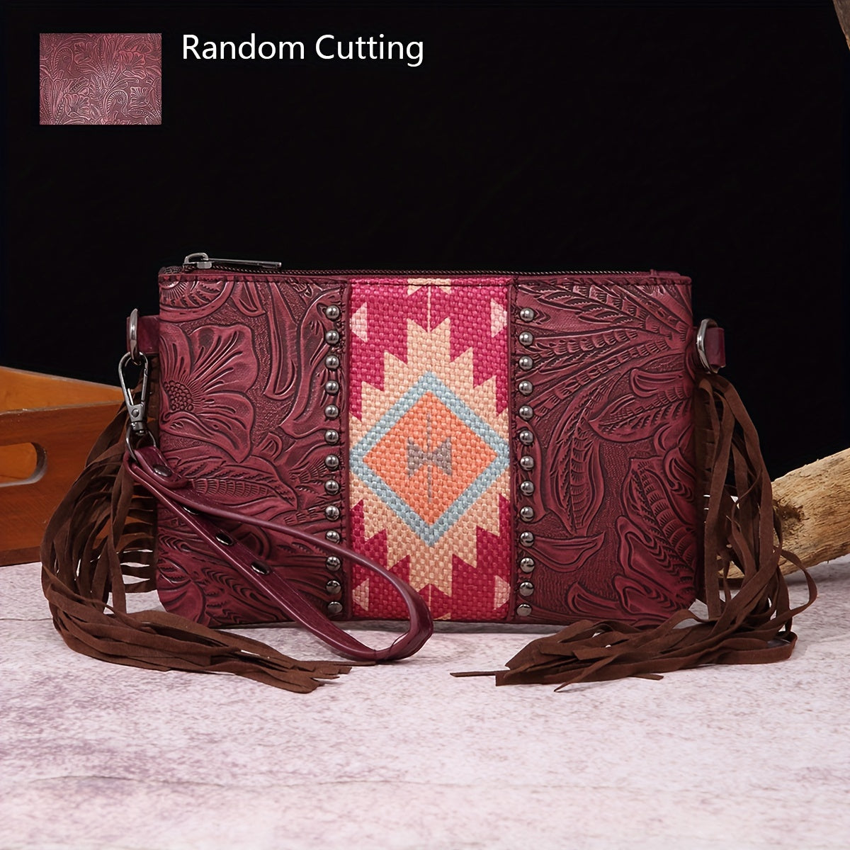 Crossbody Bag for Women – for Travel, Woven Tassel Vintage Floral Fringe – detail view 14