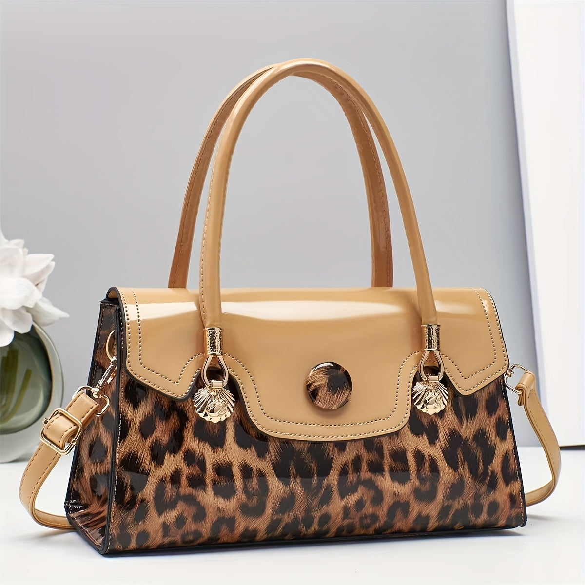 Shoulder Bag for Women – Adjustable Strap, Leopard Print Magnetic Snap Adjustable – detail view 4